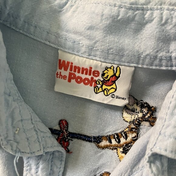 Vintage Winnie the Pooh Button Up Shirt Blue Cotton Embroidered Infant Baby - Picture 3 of 8